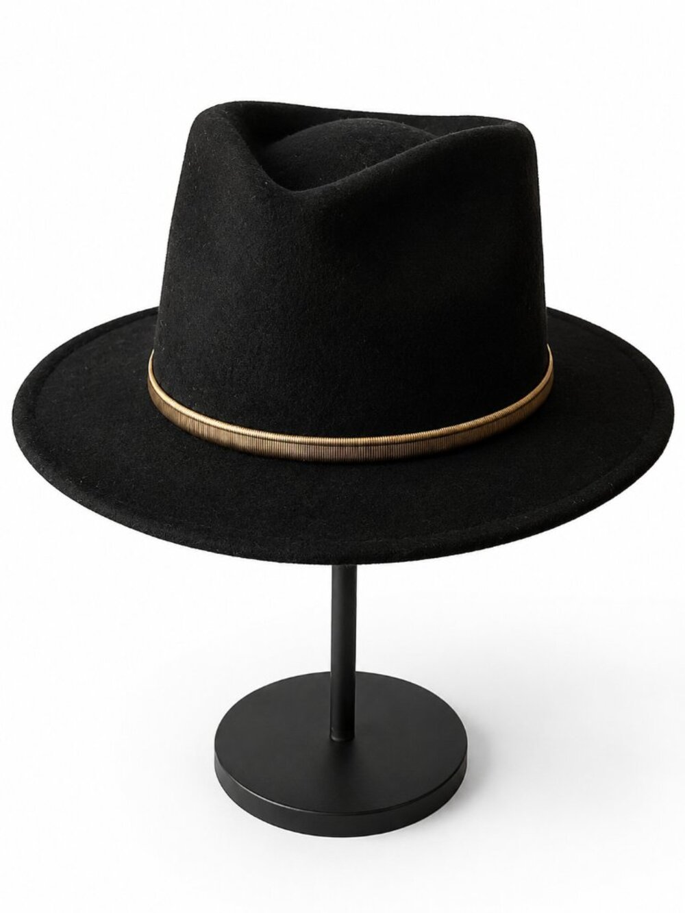 Black Fedora Hat w/Gold Band – Wide Brim, Classic Unisex Style NWOT